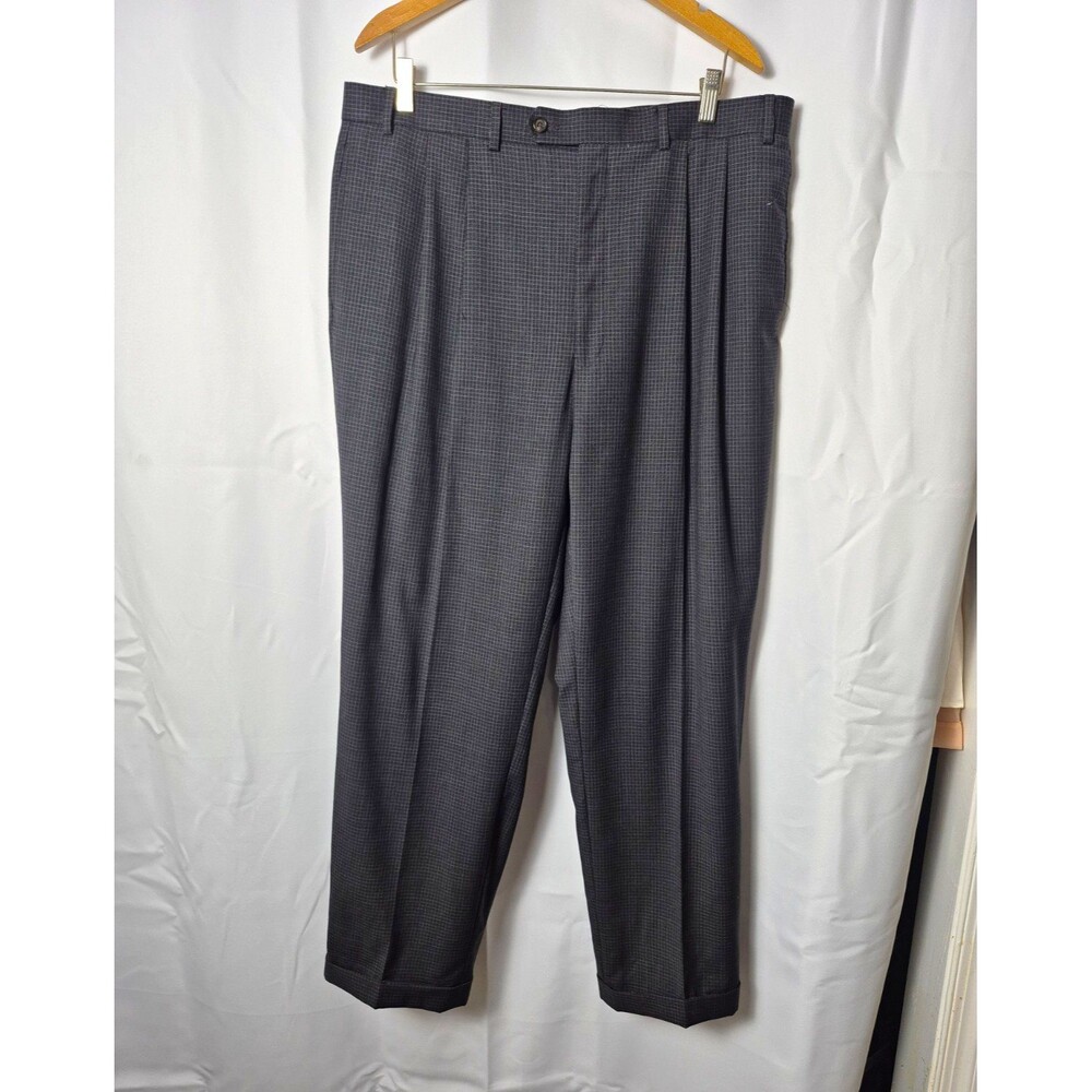Ralph Lauren Mens 38 x 30 Gray Check Wool Dress Pants Pleated Cuffed Classic